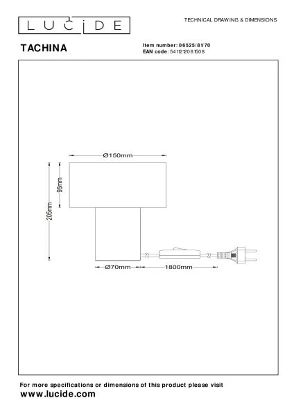 Lucide TACHINA - Tafellamp - 1xE14 - Naturel - technisch